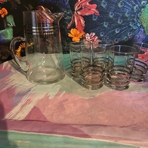 Striped Glass Pitcher and Tumbler Set